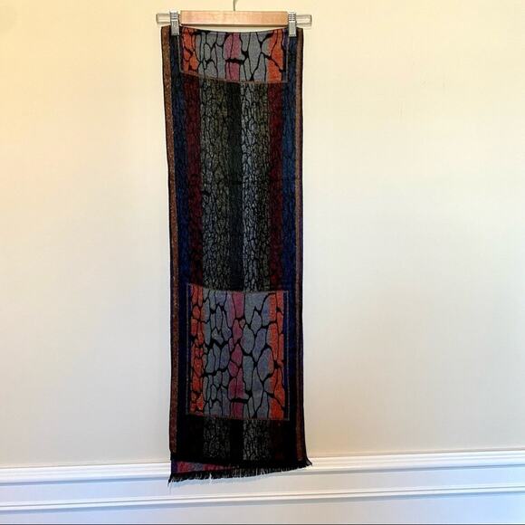 100% cashmere long scarf wrap muffler multi colored burgundy rust navy - Picture 5 of 7